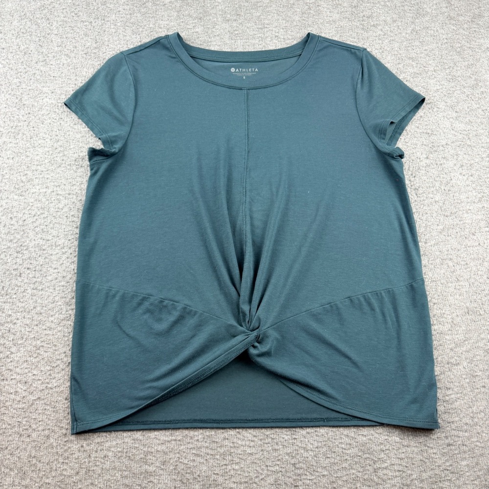 Athleta Essence Twist Tee Women's Small Teal Green Short Sleeve Yoga Workout Top